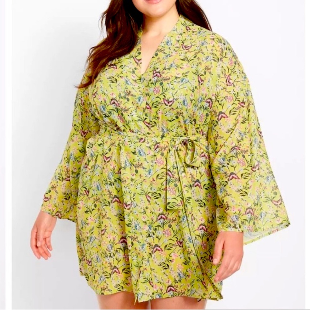 Cacique Seriously Sexy Collection Sheer Green Floral Lightweight Robe, …